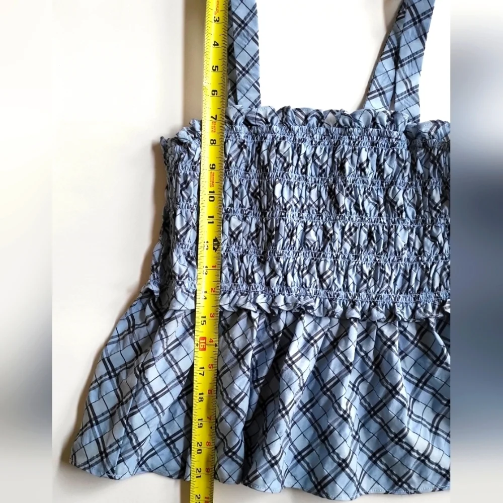 J. Crew Blue and White Smocked Tank Top.Size L